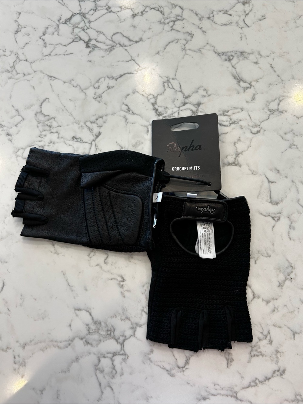NWT Rapha Black Classic Crochet Mitts Fingerless Nylon Sheep Leather Size XL